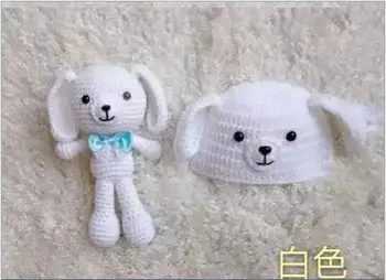 

Newborn Baby Photo Props Accessories Bear Hat + Doll 2pcs Sets Infant Bebe Boy Girl Toy Bonnet Handmade 0-2month