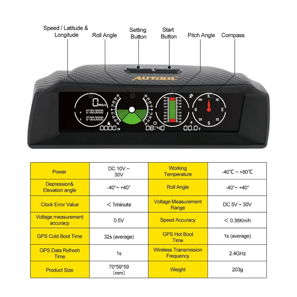 AUTOOL X90 gps измеритель скорости уклона Инклинометр автомобильный HUD автомобильный угол наклона транспортир Широта Долгота умный компас