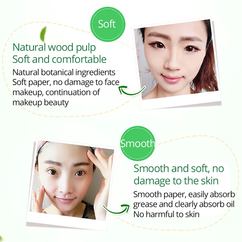 ROREC 100Pack Tissue Papers Makeup Cleansing Oil Absorbing Face Paper Absorb Facial Cleanser Green Tea Smell Fresh Face Tool