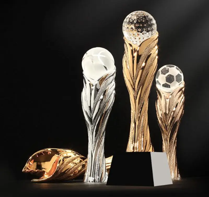 ^*Best Offers High quality! Football basketball game crystal trophy golf metal resin trophy gold, silver, bronze trophy,Free shipping!