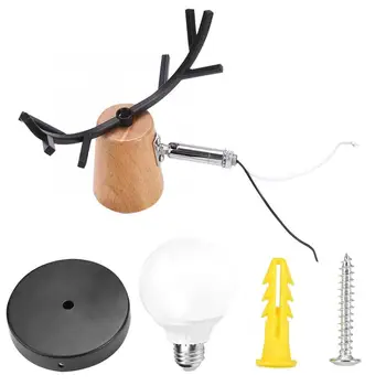 

220V E27 Simple Modern Deer Antlers LED Wall Light Iron and Wood Bedroom Bedside Lamp E27 LED Bulb