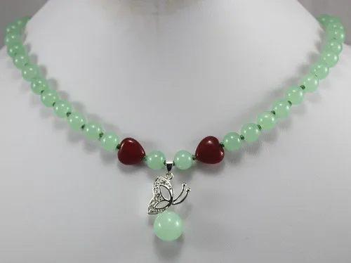 

Noble! 8MM Light Green Jade 12MM Bead Pendant fashion Jewelry necklace