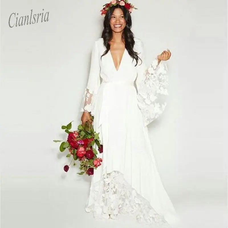 

Custom Made Vestido de Noiva Flare Sleeves Hippie Country Wedding Dress 2019 Bridal Gown Robe De Mariee