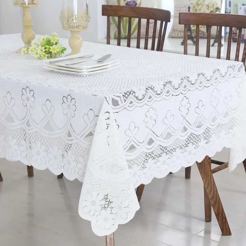 Embroidered White Lace Table Hollow Tablecloth Rectangular Party ...