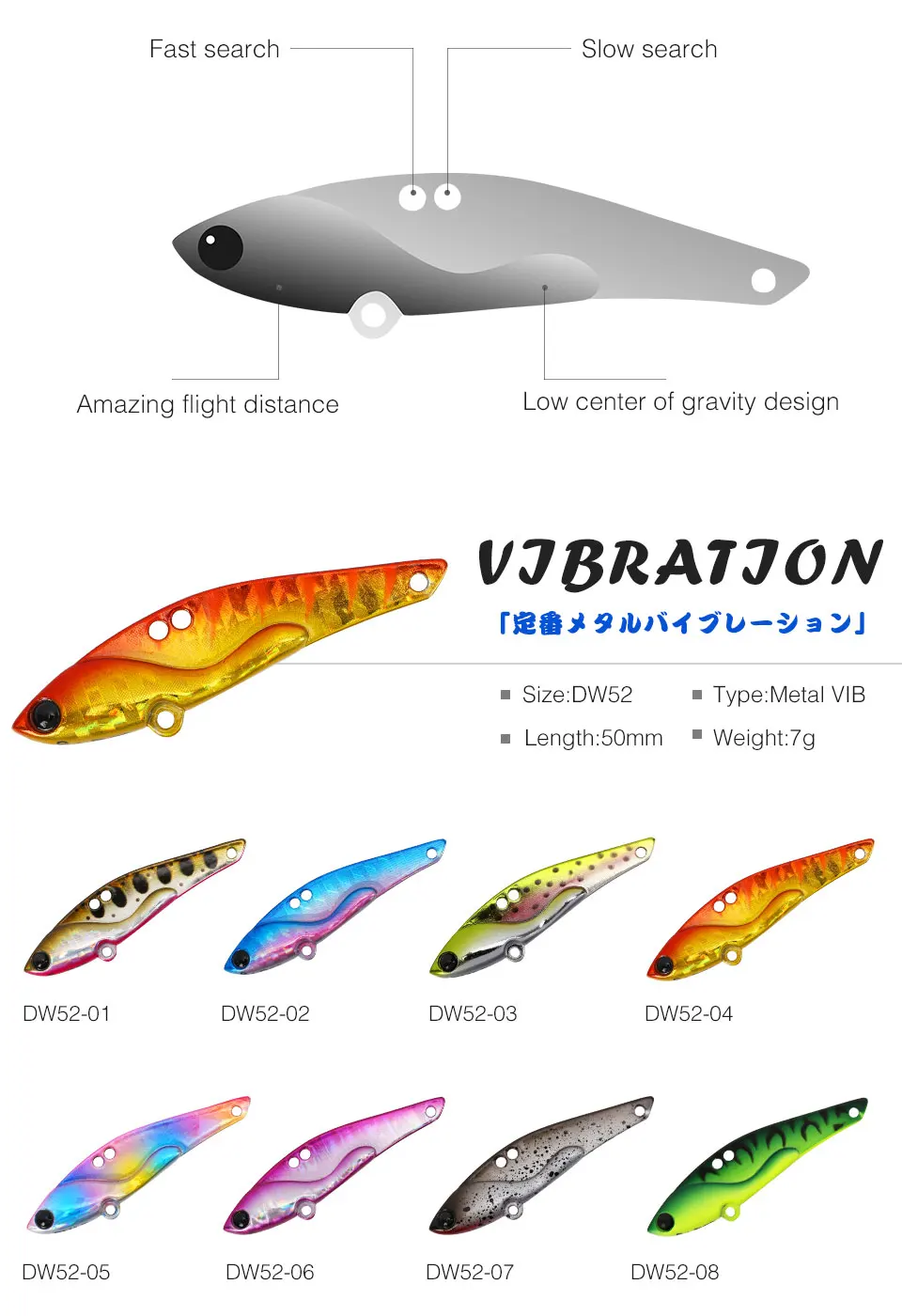 TSURINOYA TEPAN VIB DW52 50 мм 7 г Металл VIB черный бас приманка для соленой воды рыболовная приманка с тройным крючком VIB черный бас приманка