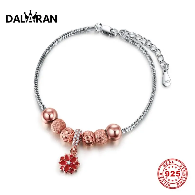 

DALARAN Featured Brand Murano Rose Gold Beads Charm Bracelets & Bangles 925 Sterling Silver For Women Personality Luxury Jewelry