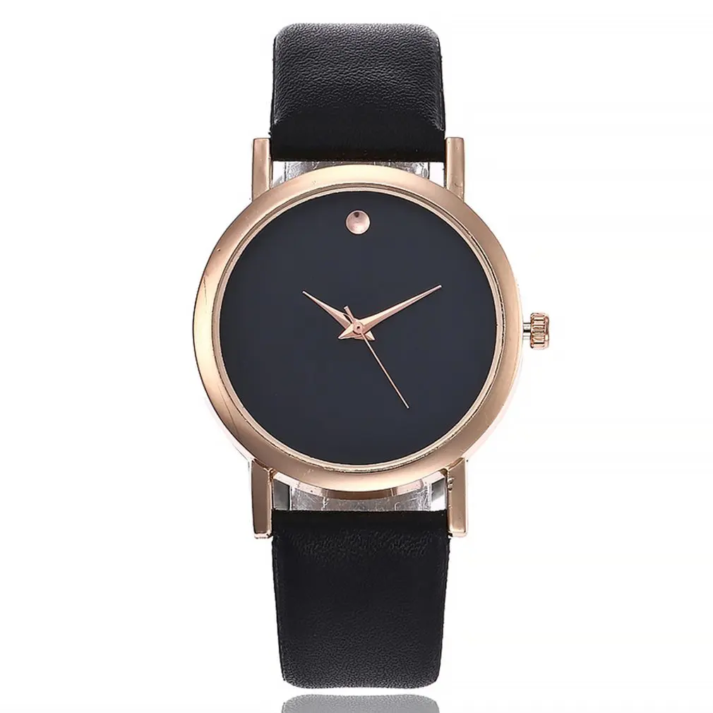 Black White Classic Dial Quartz Watch Fashion Hours Leather Strap