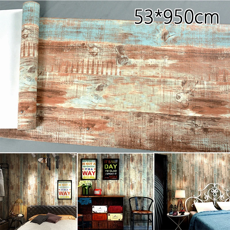 

1*Simulation Wood Stipes Stikers 0.53*9.5m Plank Wall Sticker Rolls Rustic Wall Bar Restaurant Vertical Stripes Wall Decoration