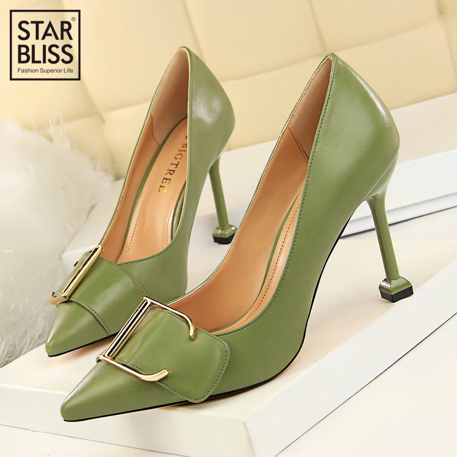 

Fashion simple OL high heel pointed diamond metal belt buckle decorative single shoes sexy wedding high heel transparent shoes