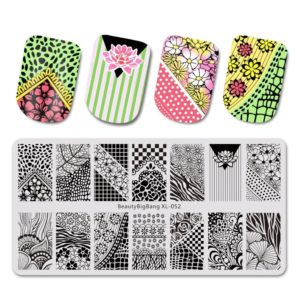 BeautyBigBang 6*12cm Nail Stamping Plates Square Flower Butterfly Grid Image Stamping For Nails Template Nail Art BBB XL-042 - Цвет: 52