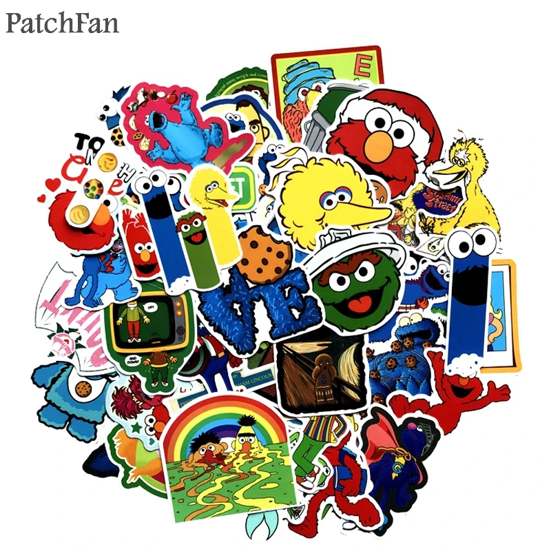 

Patchfan 50pcs Sesame Street funny Pvc Stickers For diy home decoration scrapbooking Luggage Skateboard Laptop Wall Guitar A1660