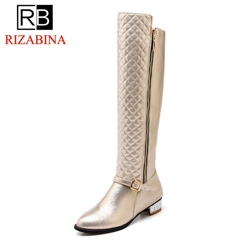 

RizaBina Fashion Women Flats Boots Solid Color Zipper Keep Warm Knee Boots Winter Classic Shoes Women Footwear Size 34-45