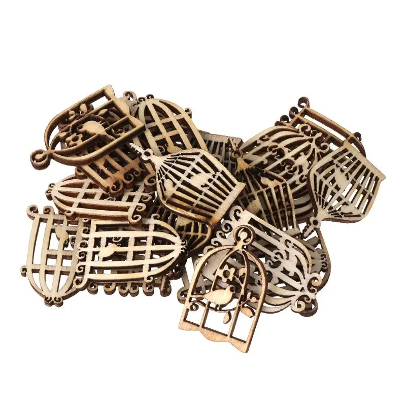 

25pcs Laser Cut Wood Birdcage Embellishment Wooden Shape Craft Wedding Decor