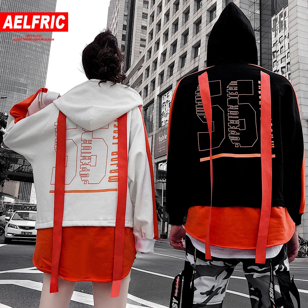 

AELFRIC 2018 Winter Warm Hoodies Sweatshirts Men Letter Print Fake Two-pieces Fleece Skateboard Streetwear Pullover Hoodie KJ321