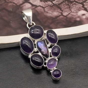 

Fashion Jewelry Purple Quartz Biwa Pearl Silver Color Charms Necklace Pendants AK97
