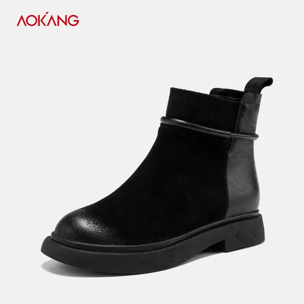 AOKANG 2018 Autumn Winter Boots Women Cow Suede British Style Chic Martin Boots Women Casual Ladies ankle shoes Motorcycle Boots AOKANG 2018 Autumn Winter Boots Women Cow Suede British Style Chic Martin Boots Women Casual Ladies ankle shoes Motorcycle Boots