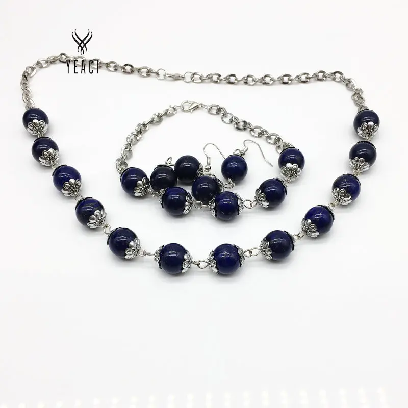 Nové sady šperků náhrdelník mincový africký set 1'set hot módy Lapis Lazuli korálky náramek náušnice háček doprava zdarma