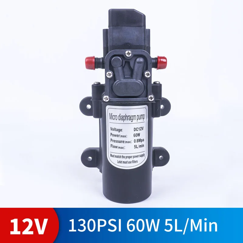 

DC 12V 60W 130PSI 5L / Min water high pressure diaphragm self-priming pump agricultural electric water pump car wash spray