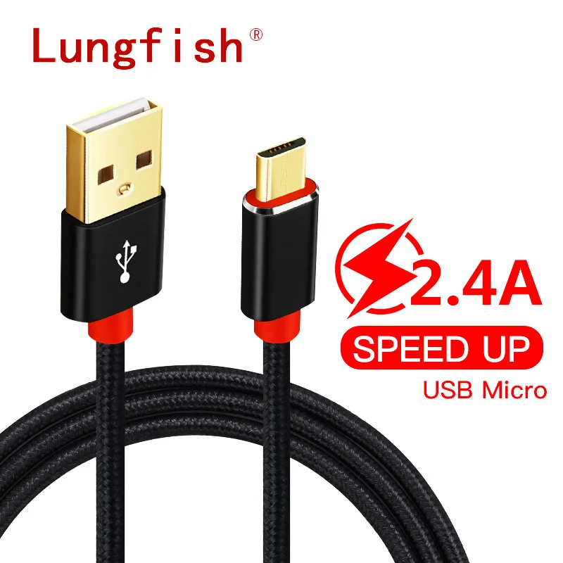 Lungfish Micro USB кабель 2.4A нейлон Быстрая зарядка USB кабель для передачи данных для samsung huawei Xiaomi Redmi Microusb зарядное устройство Micro USB кабель