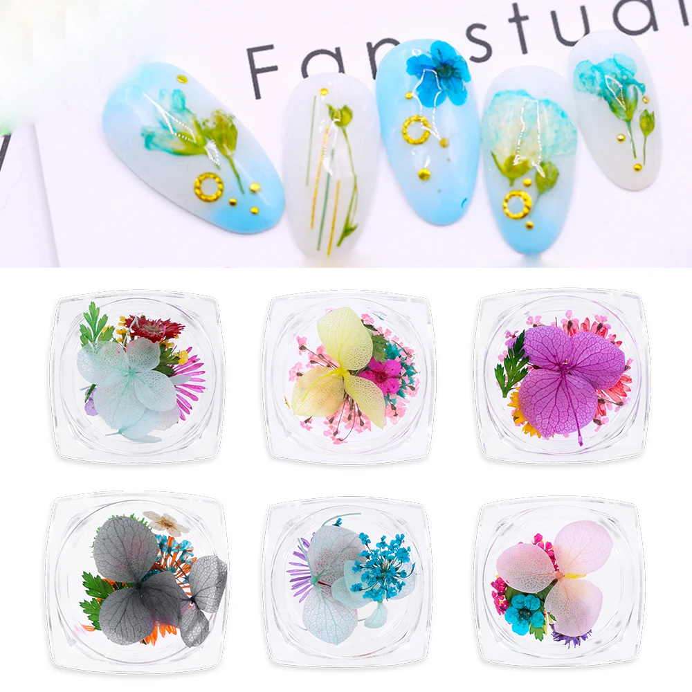 Для УФ гель для ногтей советы сторонний стикер украшения для ногтей 3D смешанные натуральные высушенные цветы DIY Цветочные Декорации женские маникюрные советы