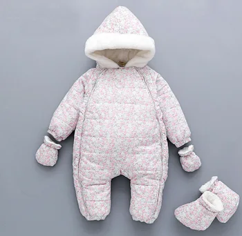 

new baby's flowers cotton jumpsuit Girls thick cotton-padded clothes climbing clothes
