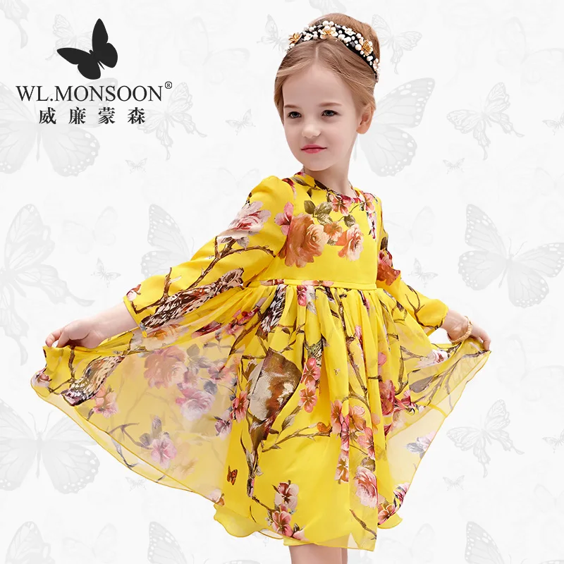 

WL.MONSOON Girl dress European and American brand girl dress Summer dress New Long Sleeve Chiffon kid dress Girl Princess Dress