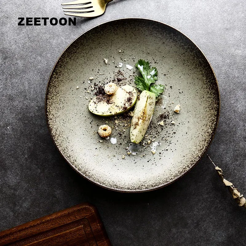 

Creative Steak Plate Home Ceramic Coarse Pottery Dinnerware Tableware Vintage Spaghetti Dish Breakfast Bread Pastry Saucer Plate