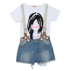 Детская одежда, детский топ для маленьких девочек, рубашка + комбинезон, укороченные шорты, комплект одежды, костюм с героями мультфильмов