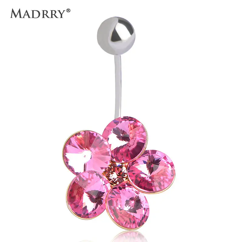 

2017 New Kawaii 3 color Fashion Crystal Girl Button Rings Flower Navel Ring Bijoux Sexy Body Belly Piercing Accessories Joias