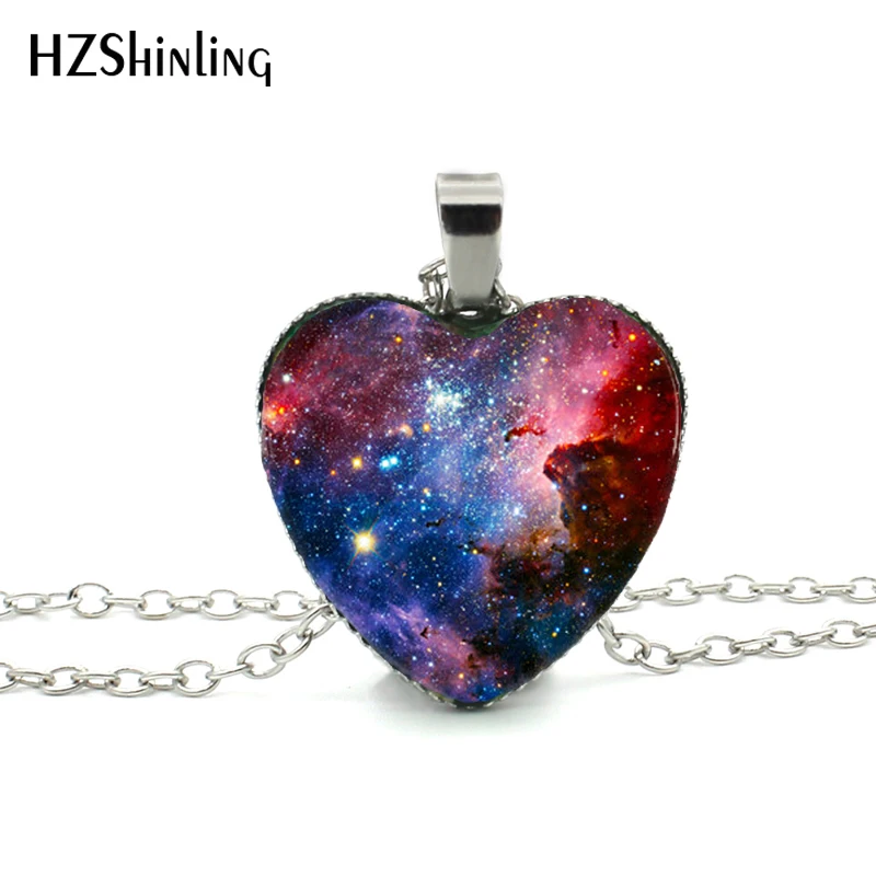 

New Galaxy Nebula Heart Necklace Space Universe Heart Pendant Jewelry Galaxy Heart Shaped Necklace Pendant HZ3