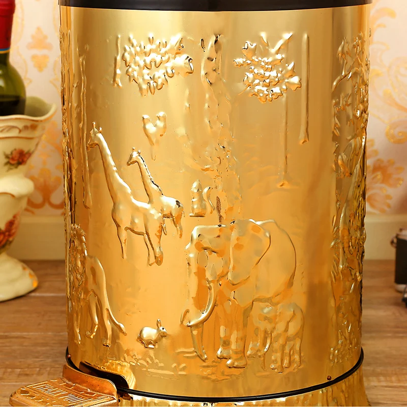 Luxury 10/6 gold color stainless steel metal trash bins garbage cans with  foot pedal trash box for home decor LJT011