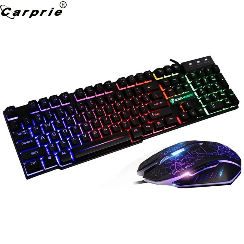 CARPRIE T6 Радужная тыловая Подсветка USB игровая клавиатура + 2400 точек/дюйм 6 кнопок