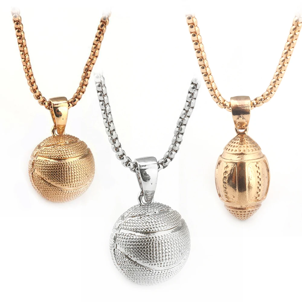 

New Hip Hop 3D Basketball Pendants Necklaces I Love Basketball Sports Charms Circle Oval Baseball Rugby Men Punk Jewelry Gift