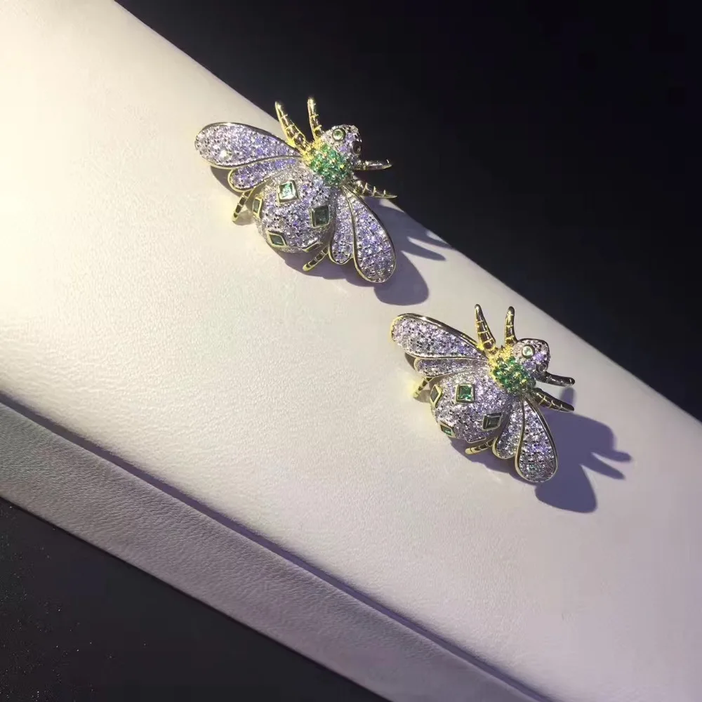 

925 sterling silver with cubic zircon bee stud earring fine women jewelry free shipping