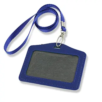 

2 Pcs Blue Faux Leather Office Work Name Card Holders Horizontal