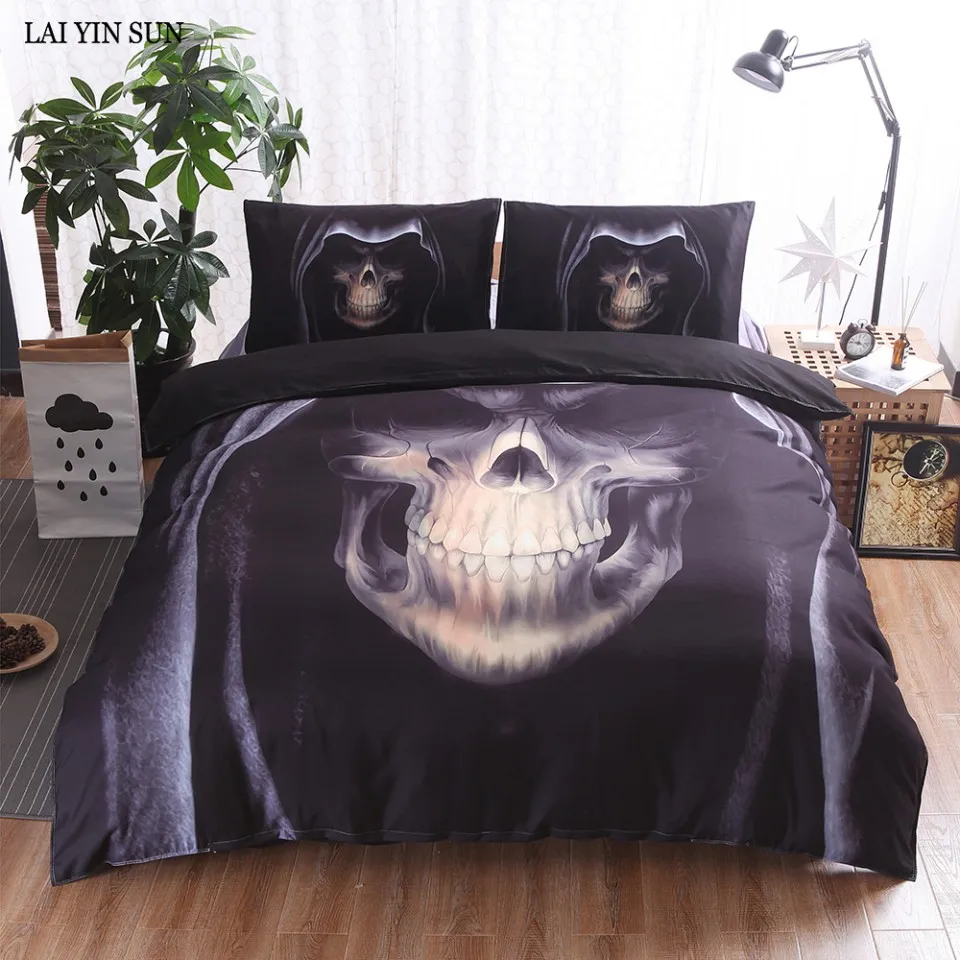 Lai Yin Sun Hat Painting 3D Black Skull Duvet Cover Set 2/3pcs Single Double Queen King Bedclothes Bed Linen Bedding Sets Lai Yin Sun Hat Painting 3D Black Skull Duvet Cover Set 2/3pcs Single Double Queen King Bedclothes Bed Linen Bedding Sets