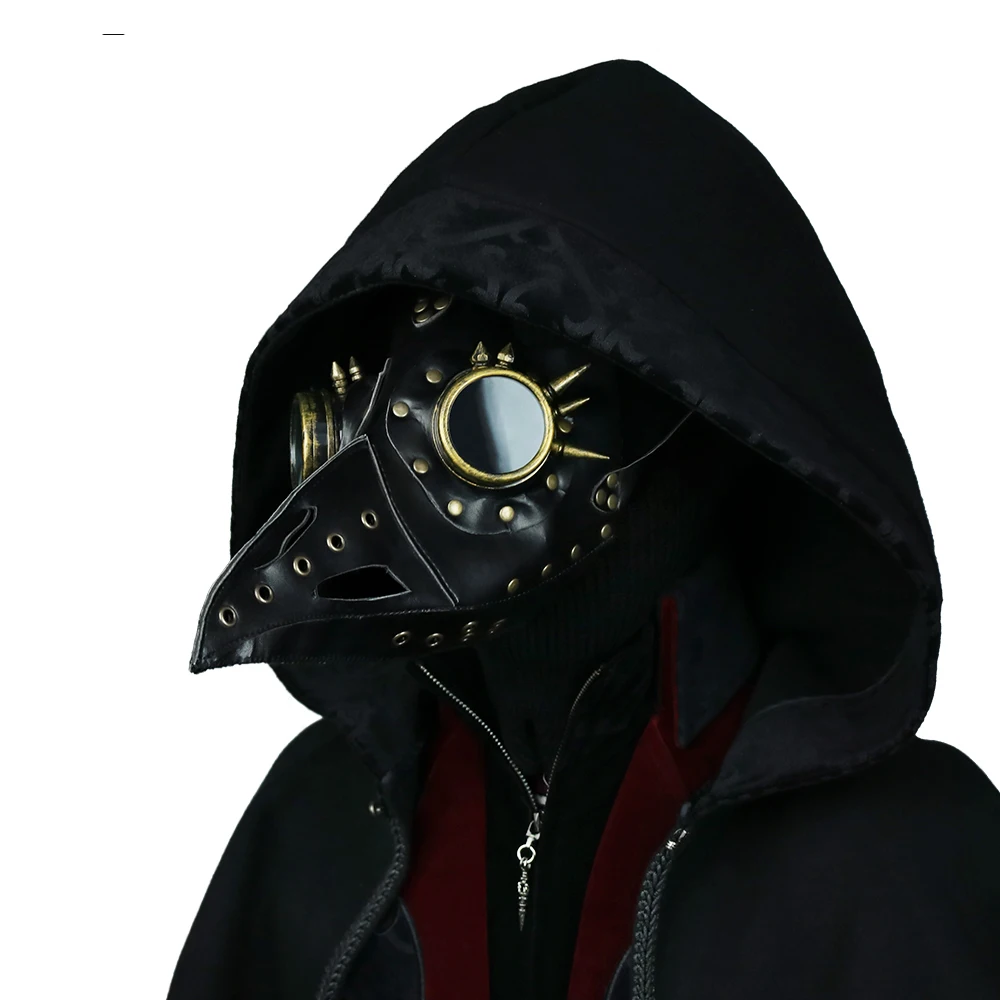 

Gothic PU Leather Cosplay Bird Mask Black Plague Doctor Mask Long Nose Beak Mask for Women Men