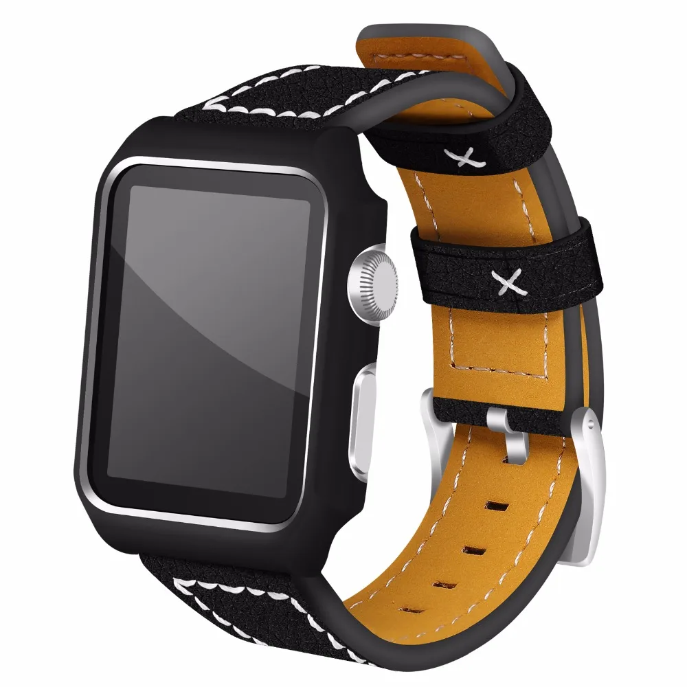 

For Apple Watch Band Genuine Leather iwatch Strap Replacement Band with Stainless Metal Clasp for Apple Watch Series 3 /2/1