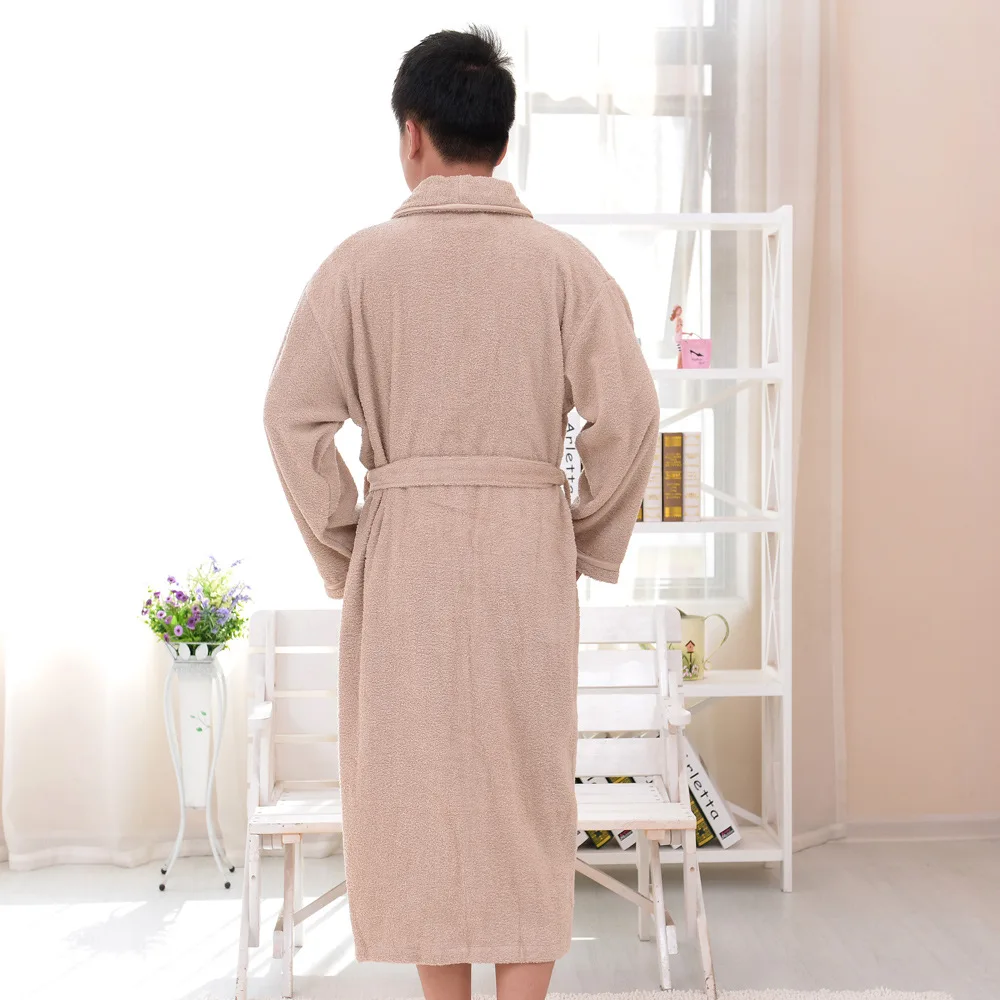 Махровые халаты мужские зимние хлопок для ванной Халат утолщение полотенца пижамы длинные кимоно Женский