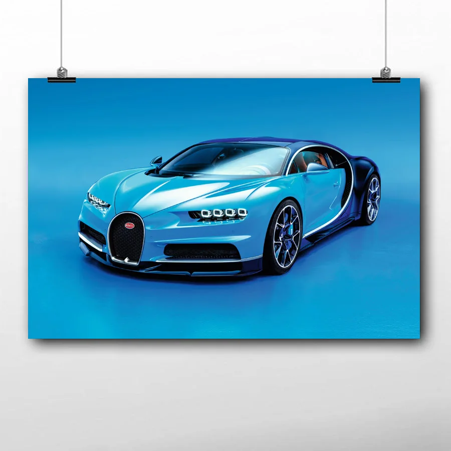 Супер спортивный автомобиль постер Bugatti Chiron синий Авто настенный художественный