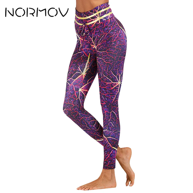 

NORMOV High Waist Printed Yoga Pants Women Lightning Digital Print Leggings Sport Femme Lace Up Training Pants Trousers Female