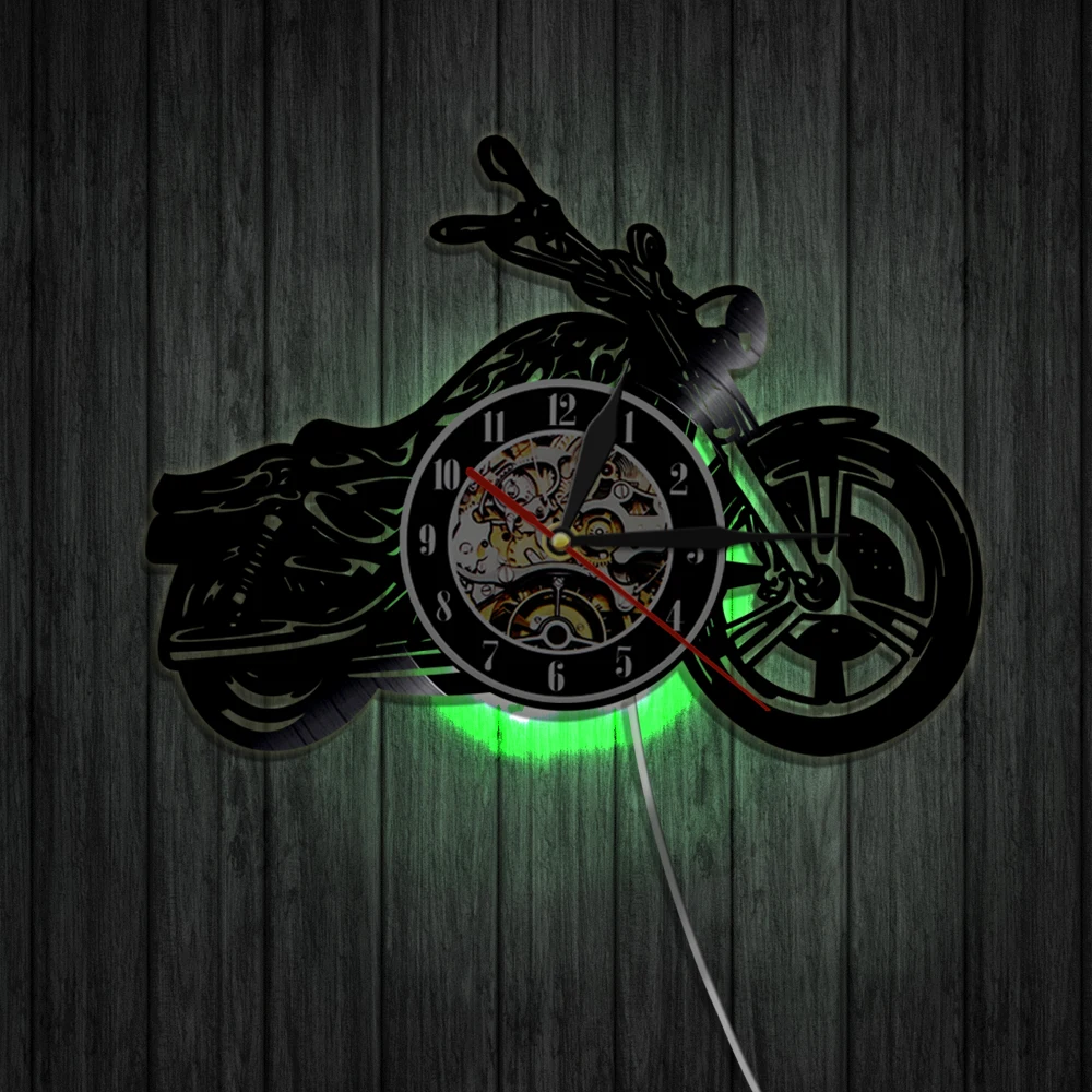 Мотоцикл Виниловая пластинка настенные часы мотоцикл время часы дом мотоцикл Настенный декор часы на стену кухня