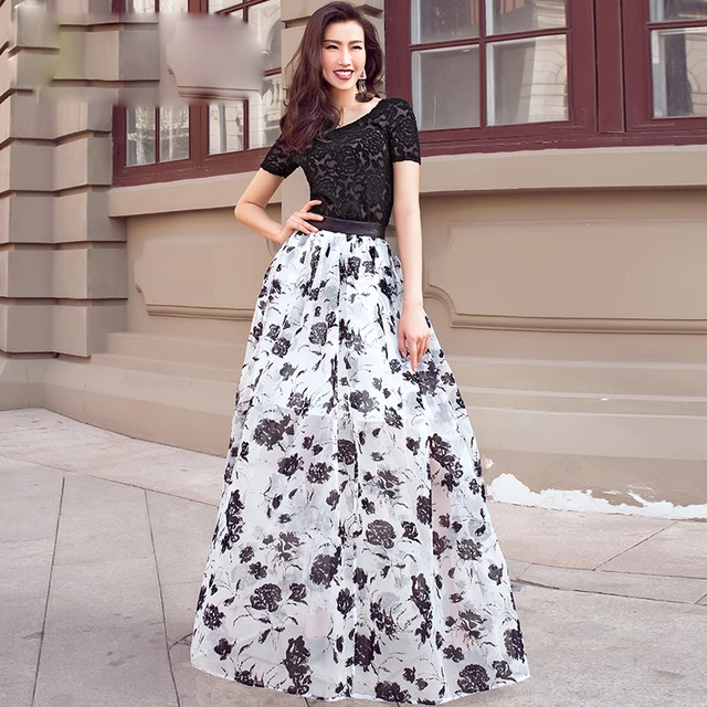HIGH QUALITY Newest Fashion 2016 Designer Skirt Women's Ink Floral