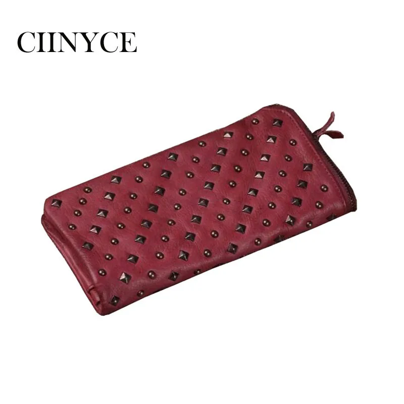 

Top Time-limited Women Vintage Retro Designer Ladies Genuine Cow Leather Rivet Wallet Zipper Long Card Purse Female Clutches