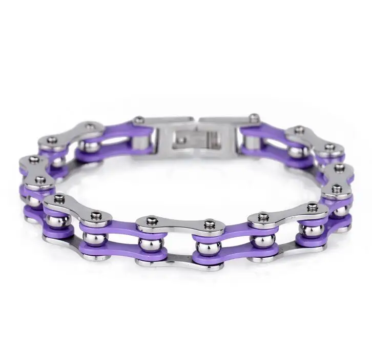 Панк мужской женский серебряный фиолетовый браслет мотоцикл из нержавеющей стали ювелирные изделия велосипед для велосипедистов, в виде велосипедной цепи браслет с изображением мотоцикла браслет