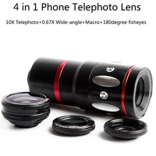 Универсальный 4 в 1 10X телеобъектив 0.67X широкоугольный объектив с фокусным расстоянием Marco 180 градусов Fisheyes для iPhone 6S 7 plus Портативный телефон Камера