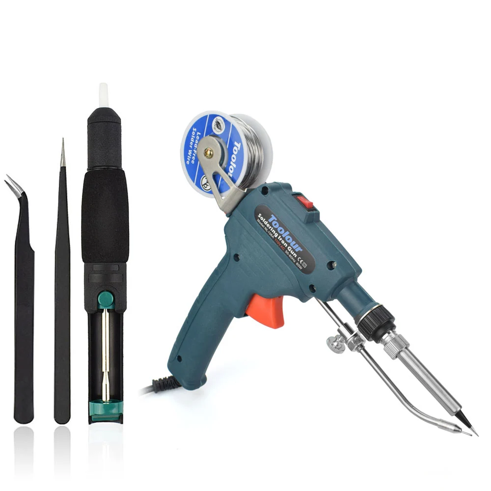 Toolour EU/US 60W Automatic Send Tin Gun Hand-held Internal Heating Soldering Iron Rework Station Desoldering Pump Welding Tool Toolour EU/US 60W Automatic Send Tin Gun Hand-held Internal Heating Soldering Iron Rework Station Desoldering Pump Welding Tool
