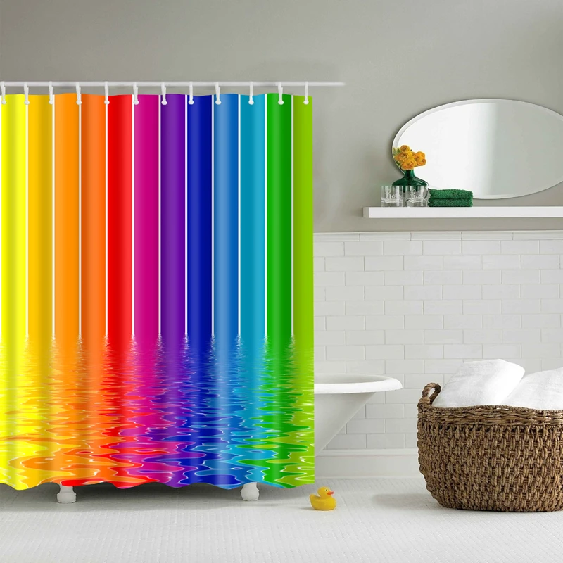 Online Bunte Regenbogen Streifen Muster Bad Vorhang Decor Wasserdicht Polyester Umweltfreundliche Dusche Vorhänge 150*180cm   180*180cm