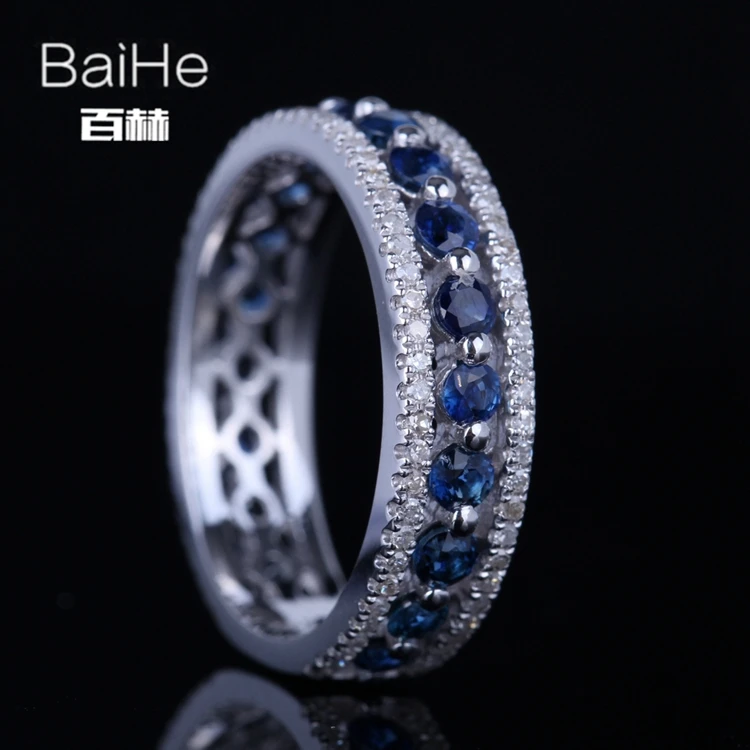 BAIHE Solid 14 K белое золото(AU585) 1.7CT сертифицированные H/SI натуральные бриллианты сапфиры свадебные женские модные ювелирные изделия кольцо