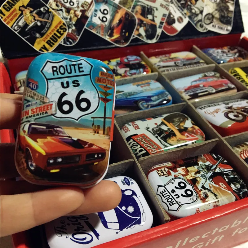 32pcs Retro Car Motorcycle US Route 66 Collectables Tin Boxes Vintage